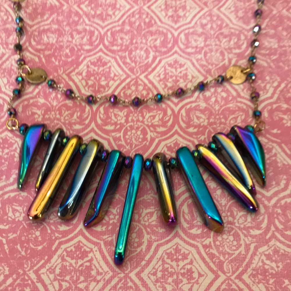 Double tear titanium quartz crystal necklace